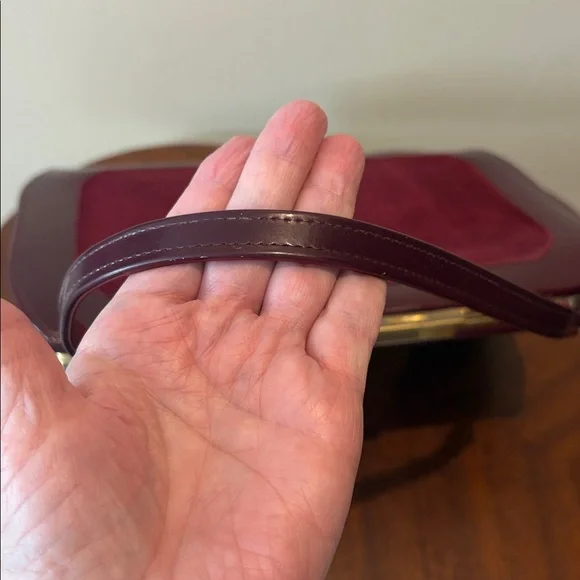 Town & Country Vintage 50’s Satchel Shoulder bag  burgundy red wine Suede Patent - Picture 9 of 13
